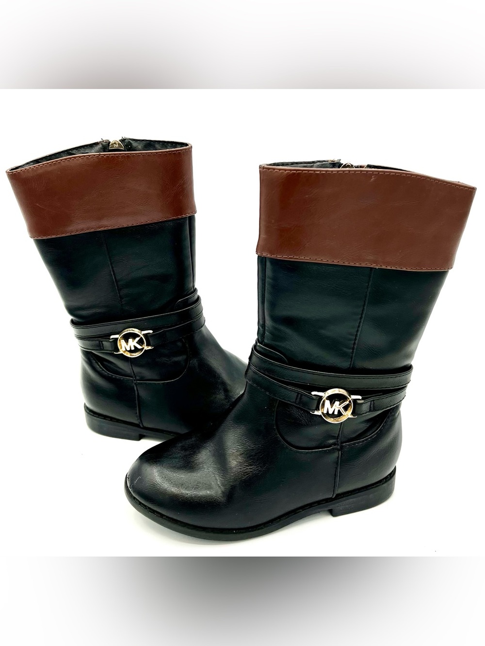 Michael Kors Makena-High Black Boots with Brown Cuff. Girls and Toddlers
